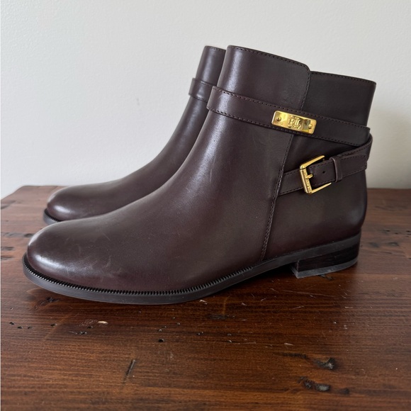 Ralph Lauren Shoes - Ralph Lauren Brown Burnished Calf Skin
Leather Ankle Boots With Belts Sz 8